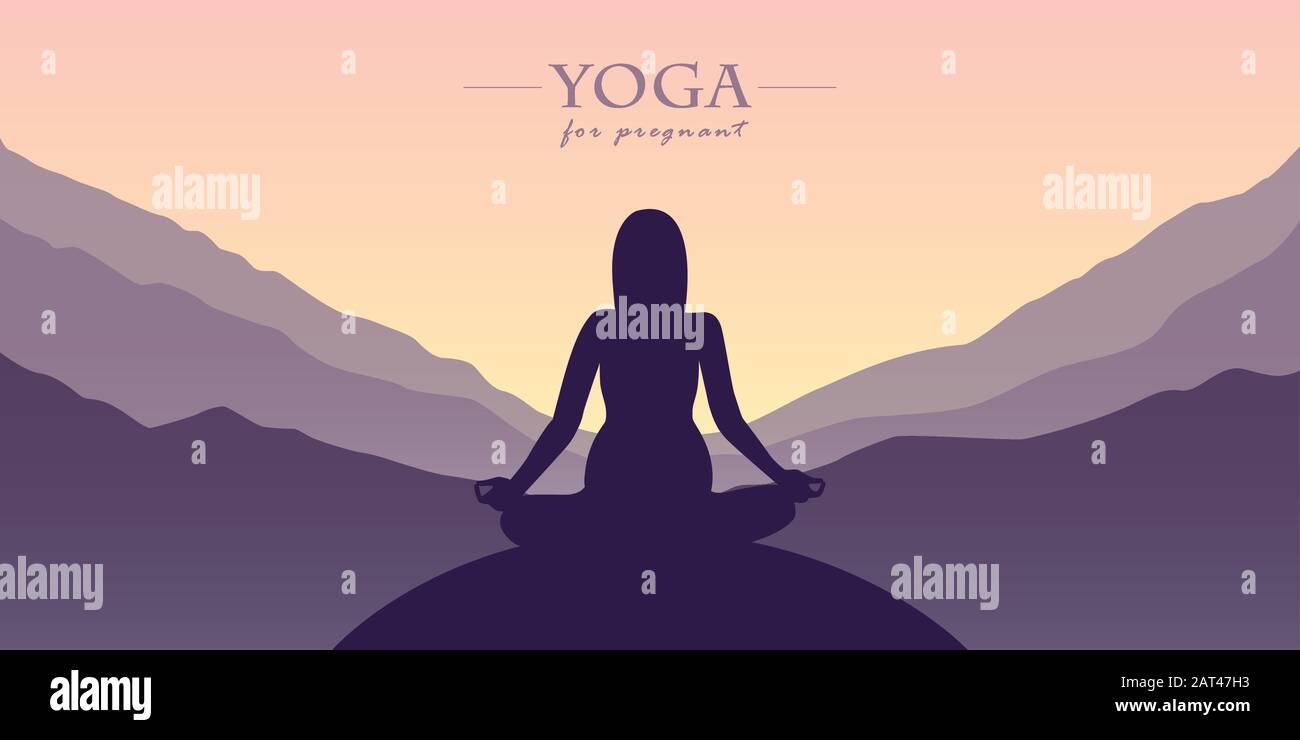 Yoga pour femmes enceintes silhouette montagne vue violette paysage illustration vectorielle EPS10 Illustration de Vecteur