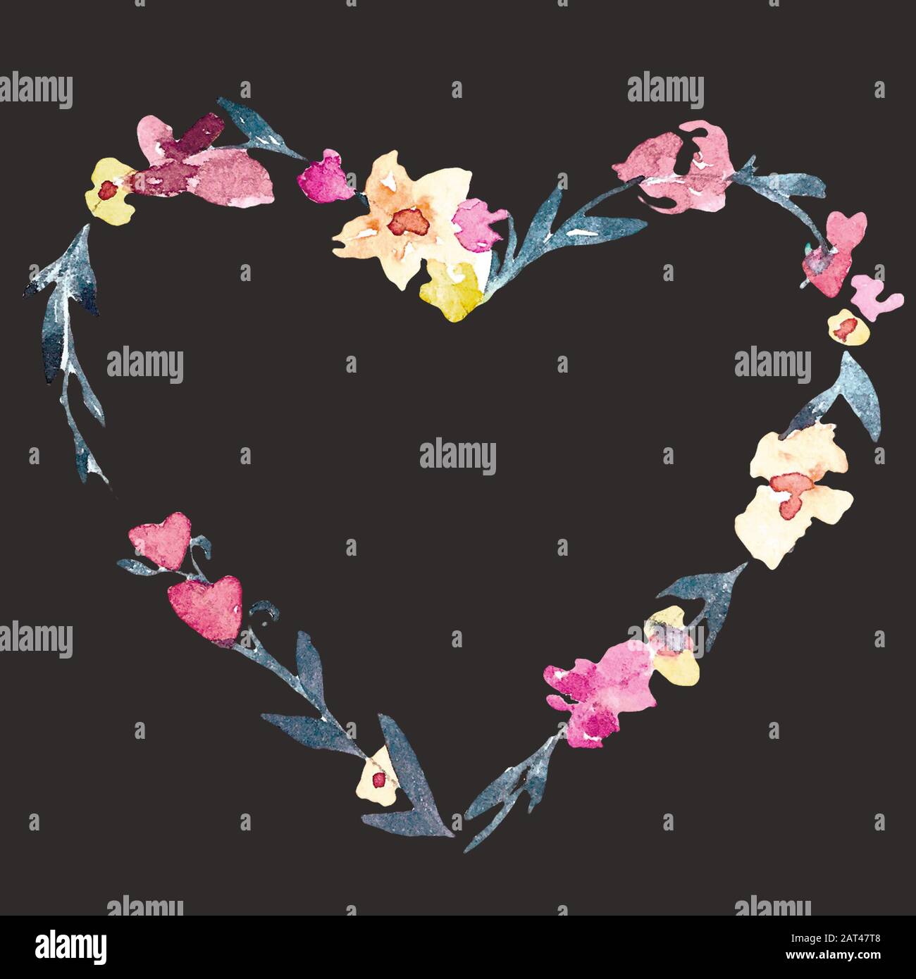 Ensemble graphique de mariage, couronne, fleurs, flèches, coeurs, laurier, rubans et étiquettes. Banque D'Images