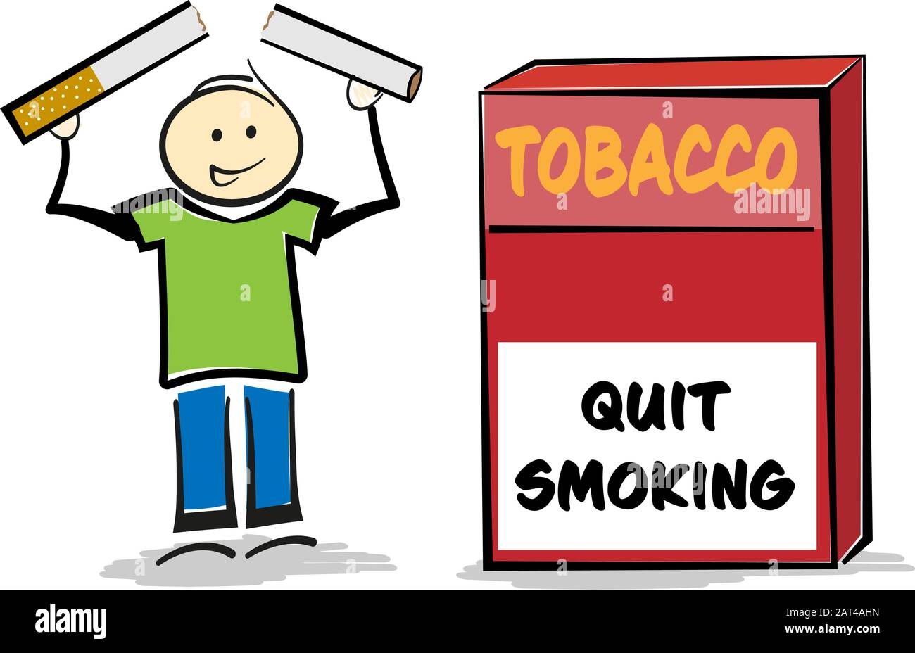 stickman souriant briser la cigarette avec les deux mains, cesser de fumer concept illustration vectorielle Illustration de Vecteur