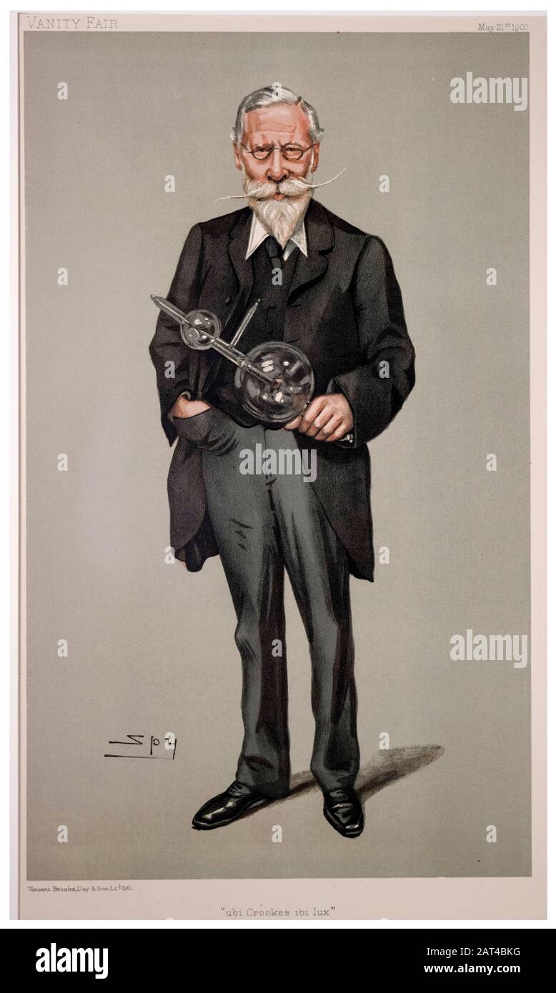 Sir William Crookes (1832-1919), caricature tenant un tube à vide, portrait, 1903 Banque D'Images