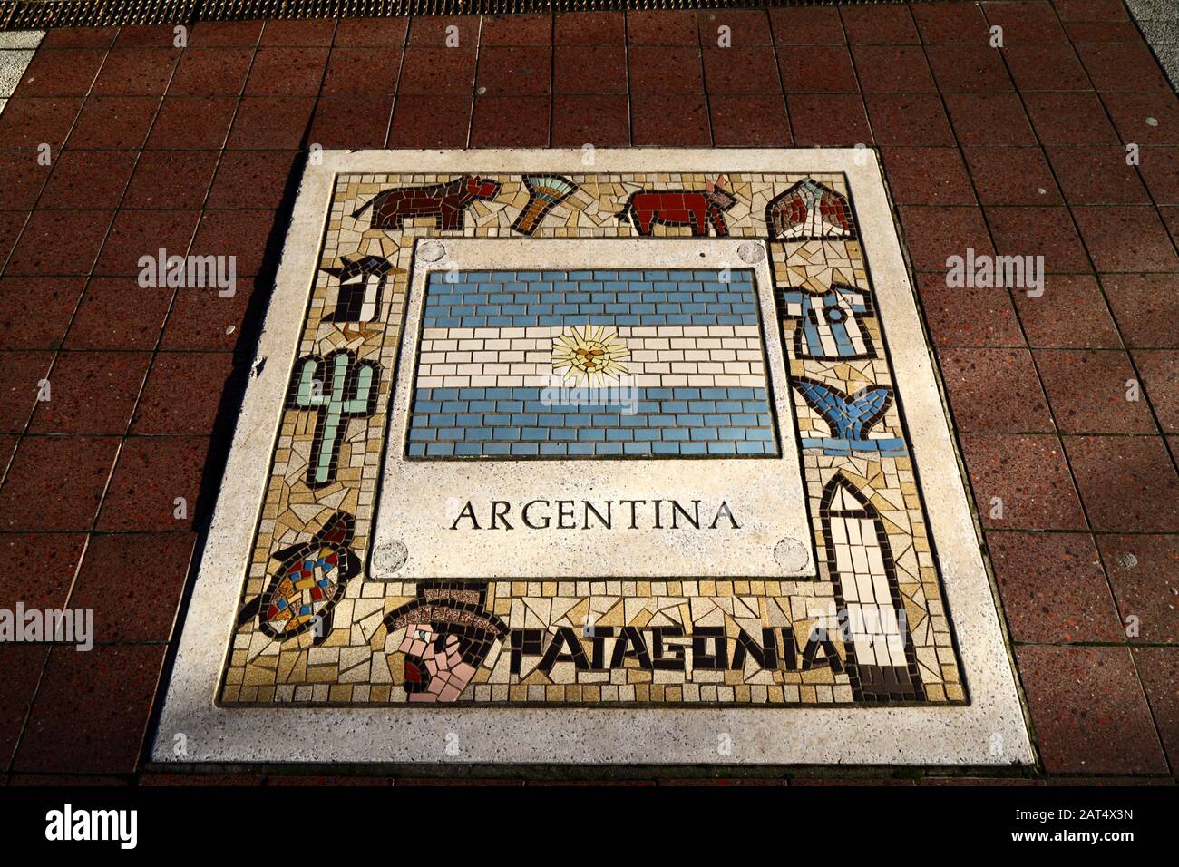 Mosaic Argentine drapeau sur Millennium Walk à côté du Millennium Stadium, Cardiff, Pays de Galles, Royaume-Uni Banque D'Images