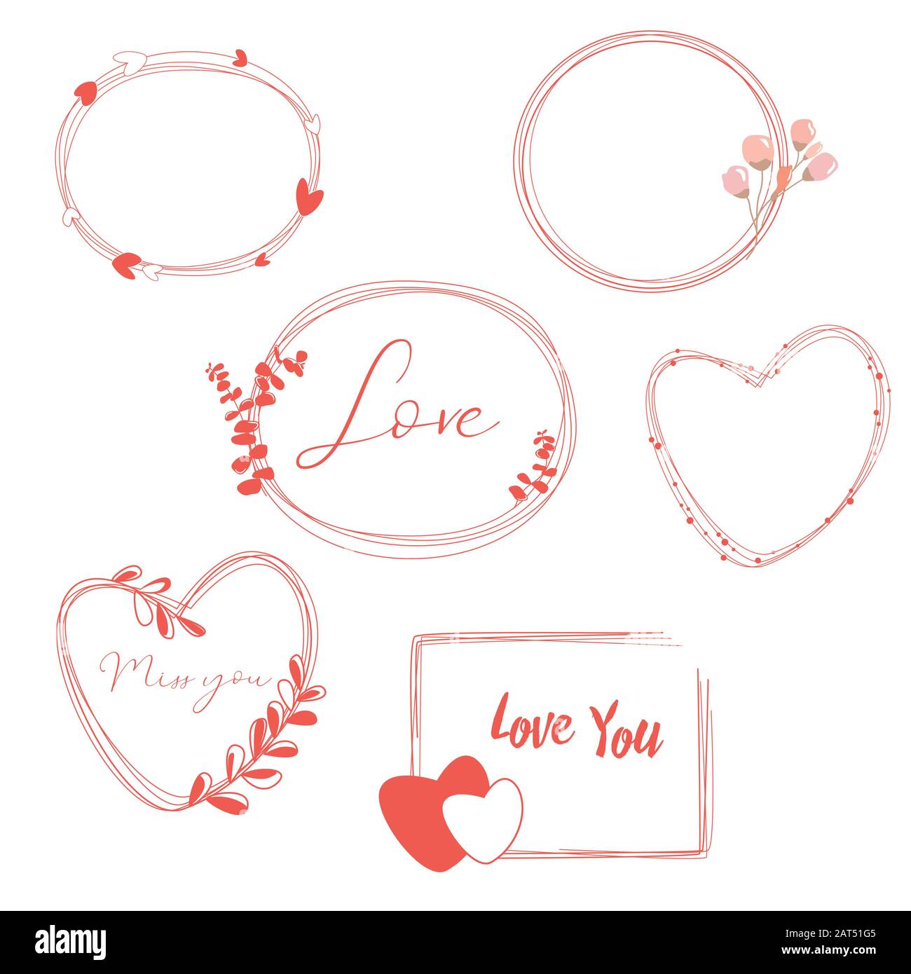 Ensemble de cadres de couleur rouge sous différentes formes. Élégantes couronnes pour le design, modèle de logo, design d'invitation de mariage, accueil romantique de jour de valentines Illustration de Vecteur