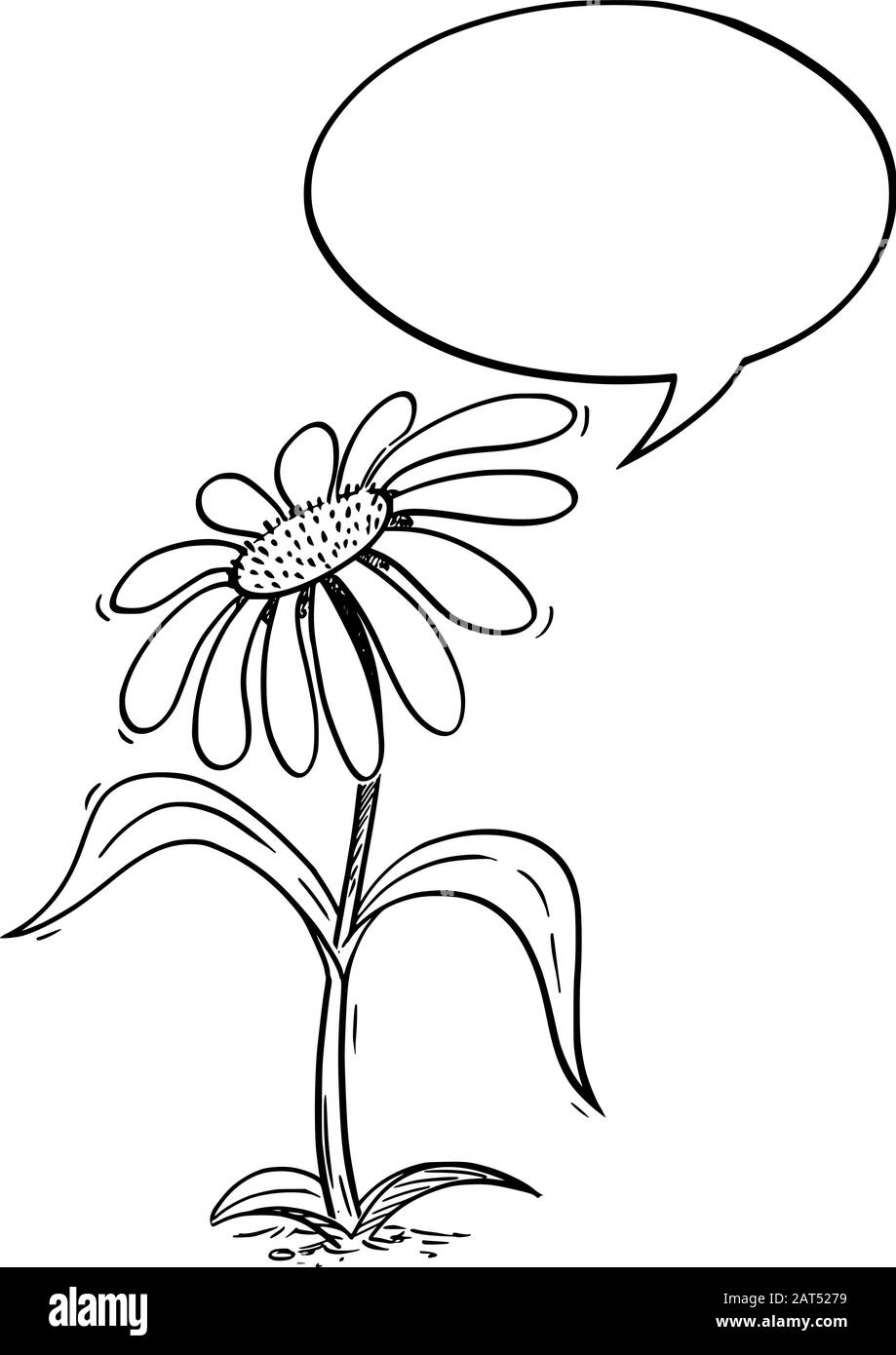 Illustration vectorielle du personnage de la Marguerite à fleurs de caricature avec bulle vocale. Publicité écologique ou de nature ou conception marketing. Illustration de Vecteur