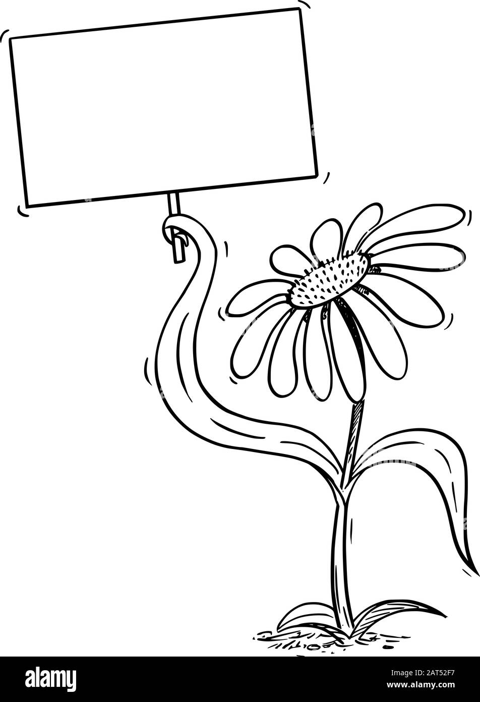 Illustration vectorielle du personnage de la marguerite à fleurs de la bande dessinée contenant un signe vide dans la feuille. Publicité écologique ou de nature ou conception marketing. Illustration de Vecteur