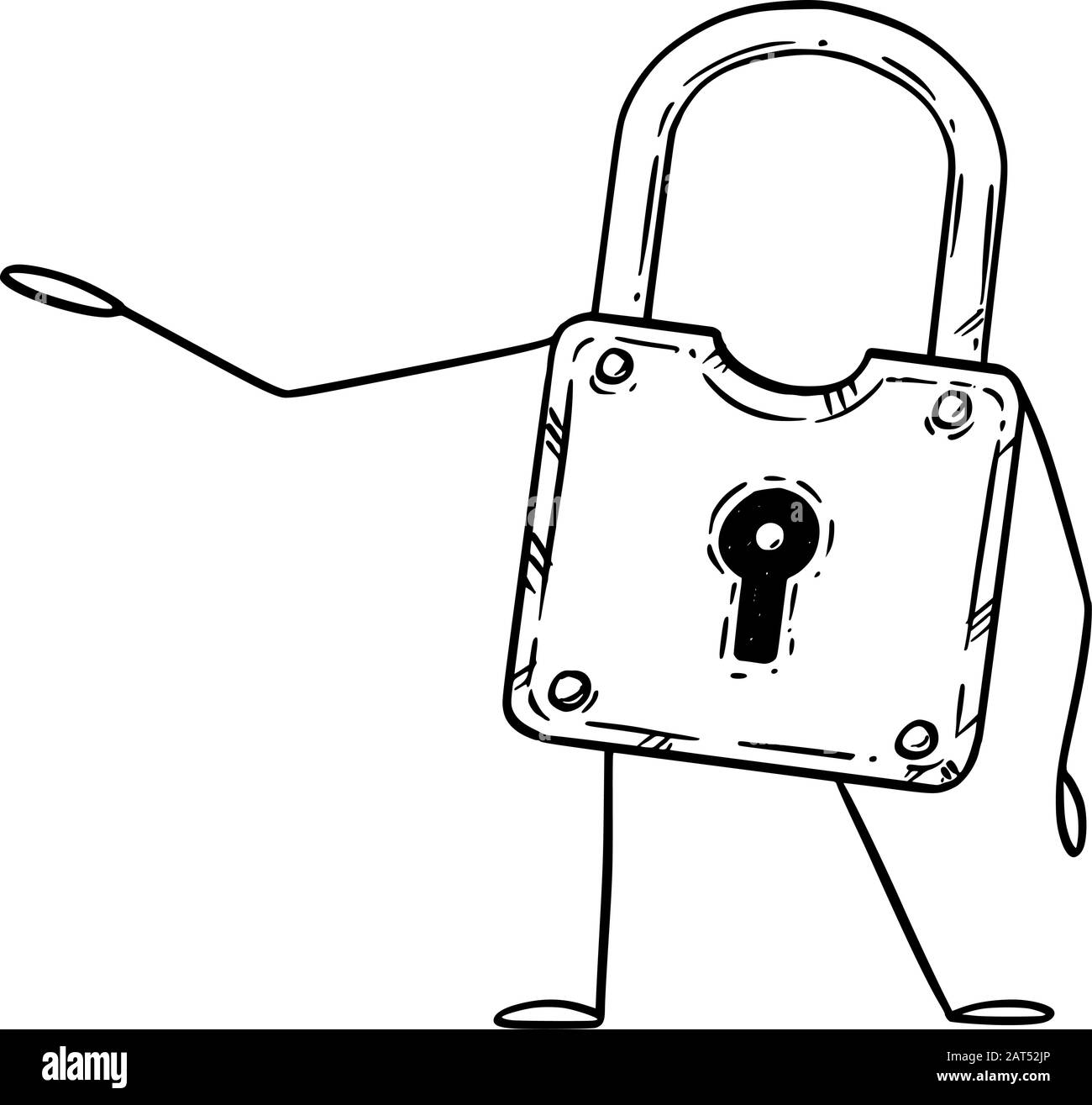 Illustration vectorielle d'un cadenas ou d'un cadenas à dessin animé montrant ou pointant quelque chose à la main.sécurité ou confidentialité de la publicité ou de la conception marketing. Illustration de Vecteur