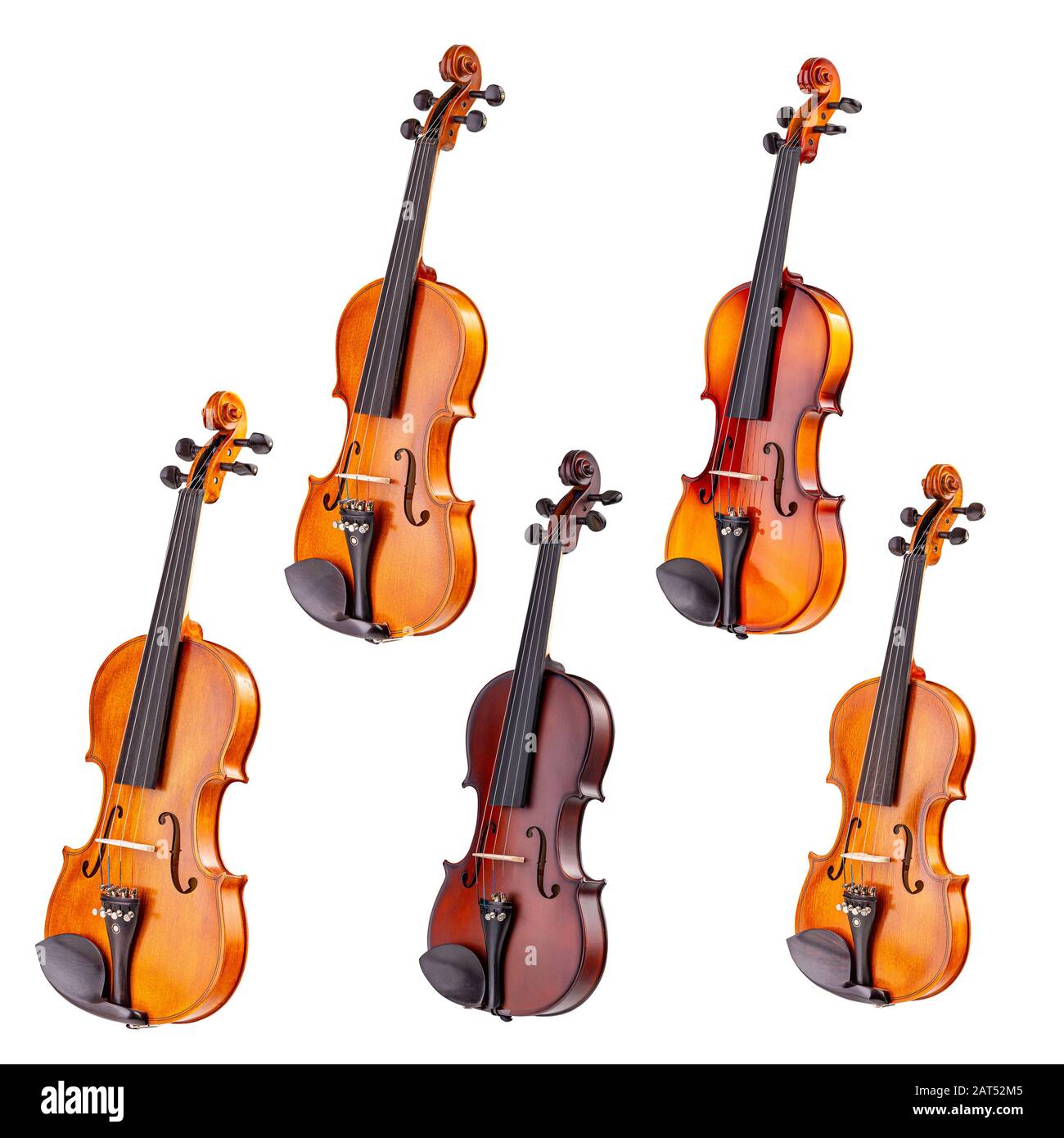 Ensemble de violons classiques isolés sur fond blanc Banque D'Images