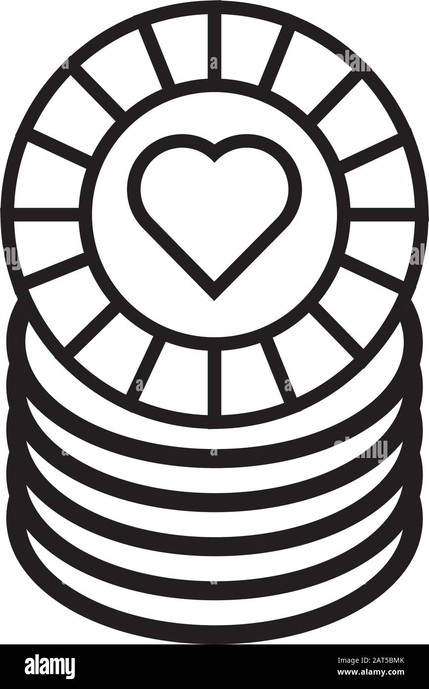 Pile de jetons de casino avec icône coeur isolé Illustration de Vecteur