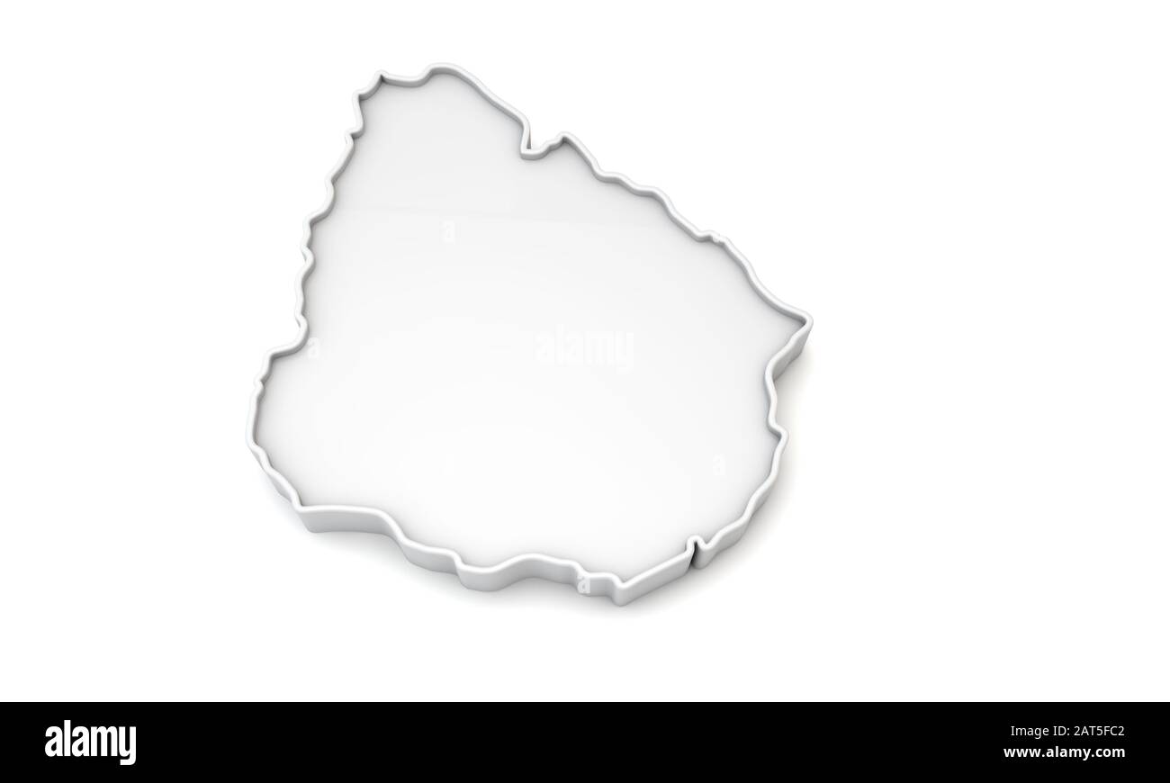 Carte simple en relief blanc de l'Uruguay. Rendu 3D Banque D'Images