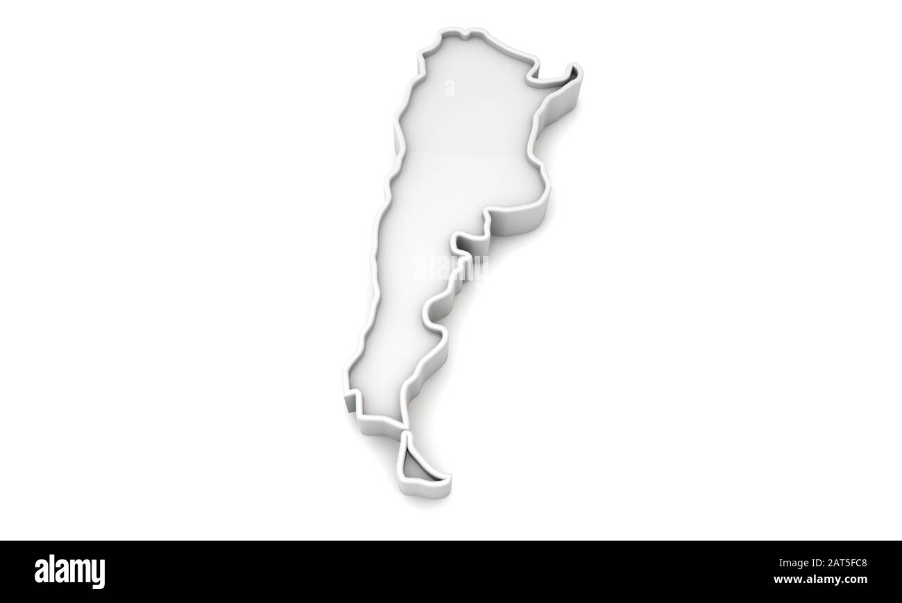 Carte simple en relief blanc de l'Argentine. Rendu 3D Banque D'Images