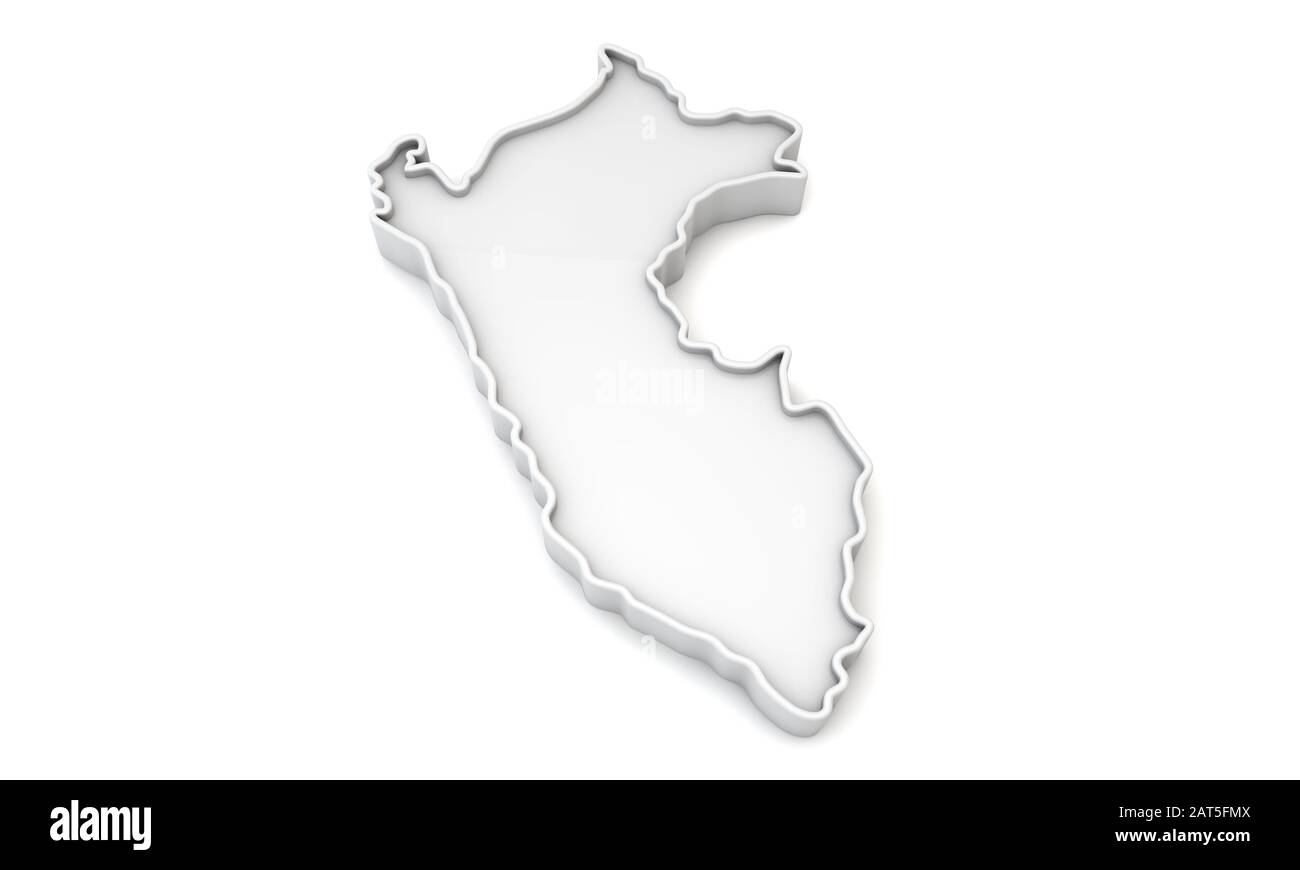 Carte simple en relief blanc du Pérou. Rendu 3D Banque D'Images