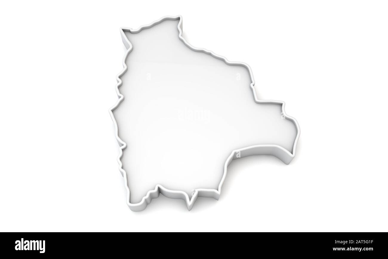 Carte simple en relief blanc de la Bolivie. Rendu 3D Banque D'Images