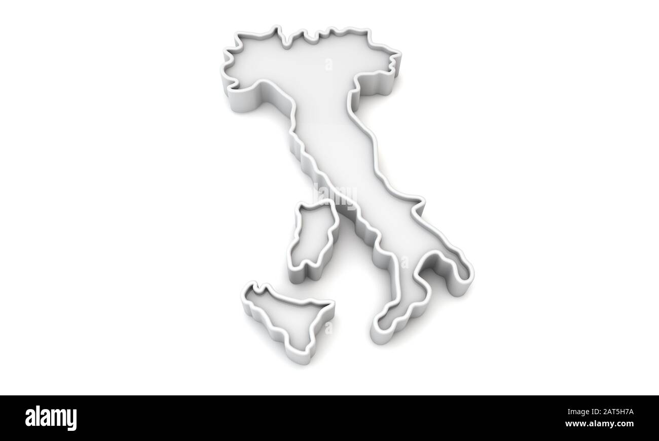 Carte simple en relief blanc de l'Italie. Rendu 3D Banque D'Images