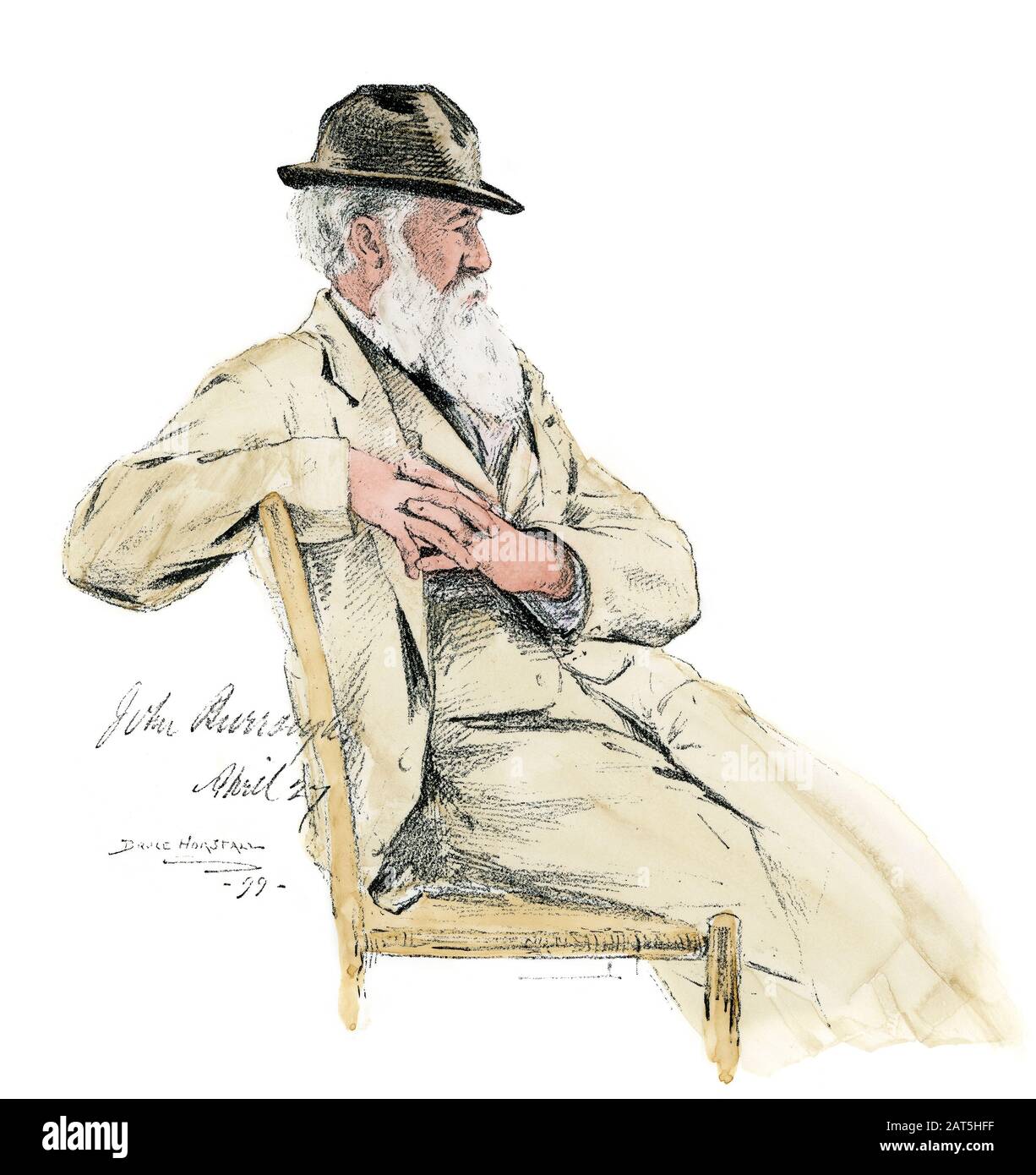 Naturaliste John Burroughs, 1899. Demi-teinte de couleur manuelle d'une esquisse à partir de la vie Banque D'Images