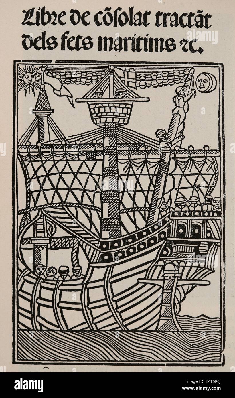 Livre du Consulat de la Mer. Compendium du droit maritime en Méditerranée. 1320-1330. Langue catalane. Edition 1502. Banque D'Images