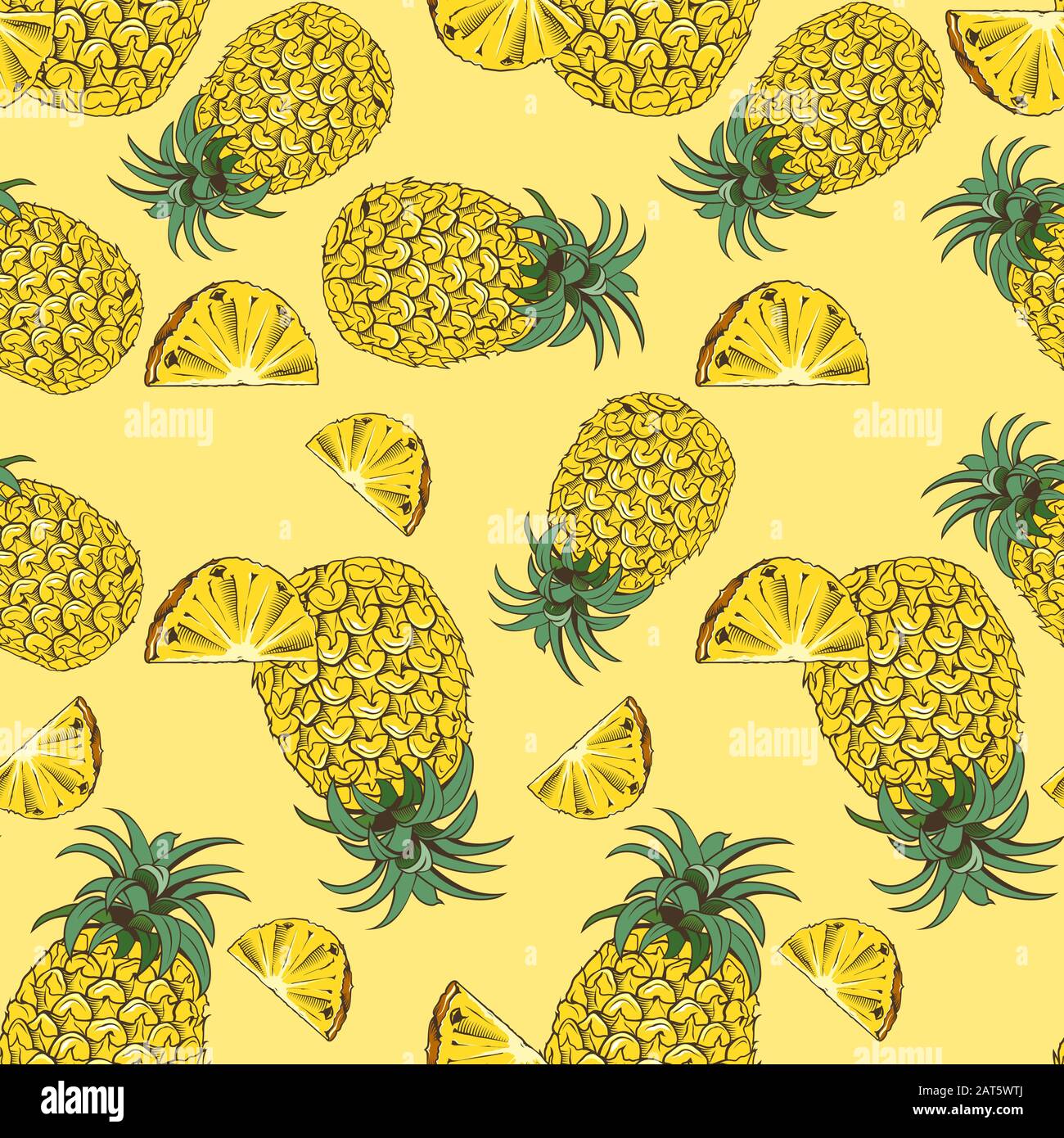 Motif jaune sans couture avec ananas de style vintage Illustration de Vecteur