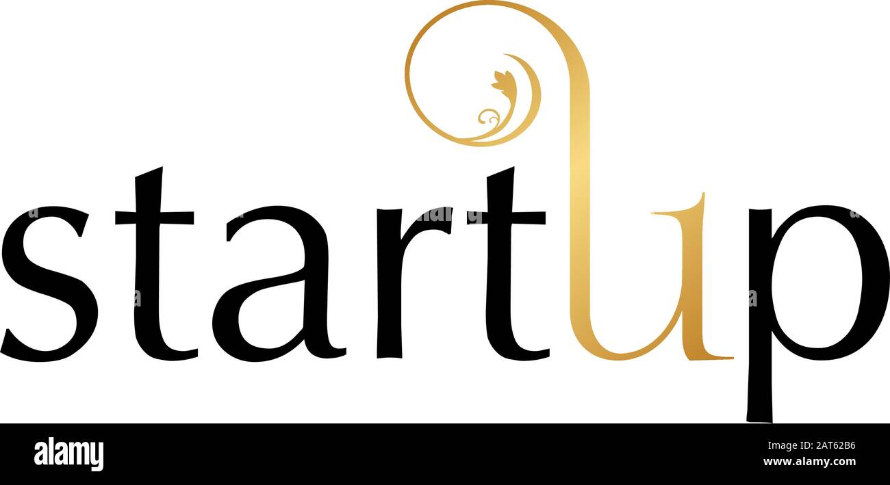 lettre ornement d'or 'u' dans le cadre du mot 'startup' Illustration de Vecteur