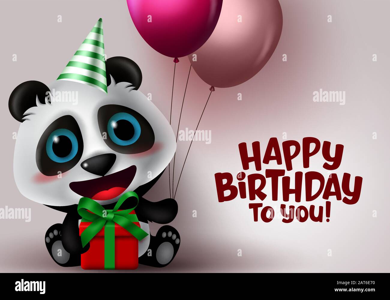 Joyeux Anniversaire Panda Animal Personnage Fete D Anniversaire Texte D Accueil Avec Ours Panda Assis Et Tenant Cadeau Ballons Et Elements De Chapeau Avec L Espace Image Vectorielle Stock Alamy
