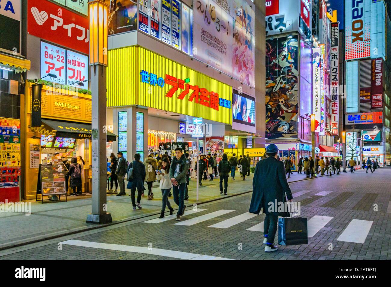 Tokyo, JAPON, JANAURY - 2019 - scène nocturne urbaine dans le célèbre quartier d'akihabara dans la ville de tokyo, japon Banque D'Images