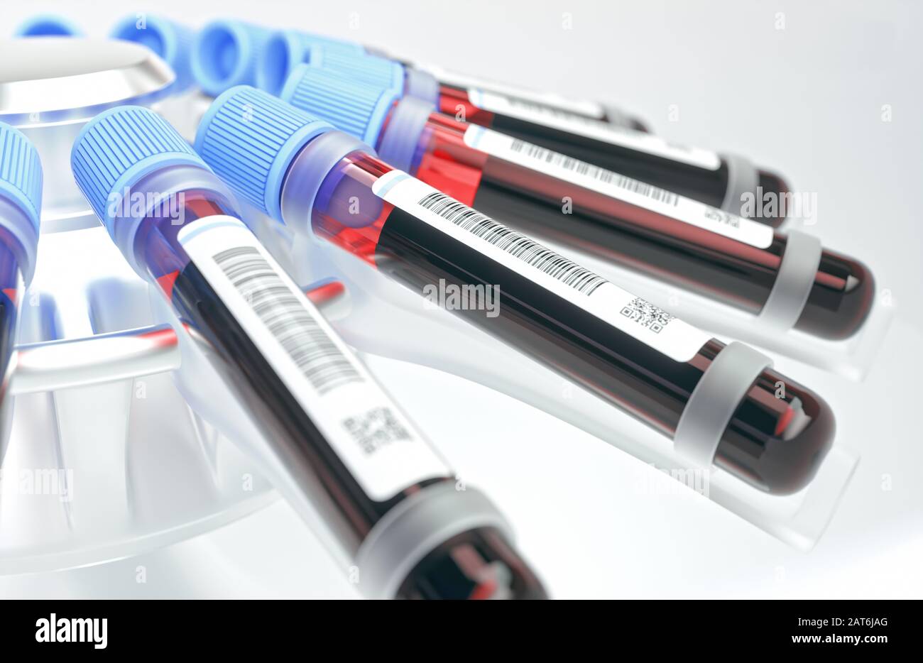 Tubes de sang dans la centrifugeuse. Image conceptuelle des tests sanguins, des maladies et de la recherche génétique et en laboratoire. Banque D'Images