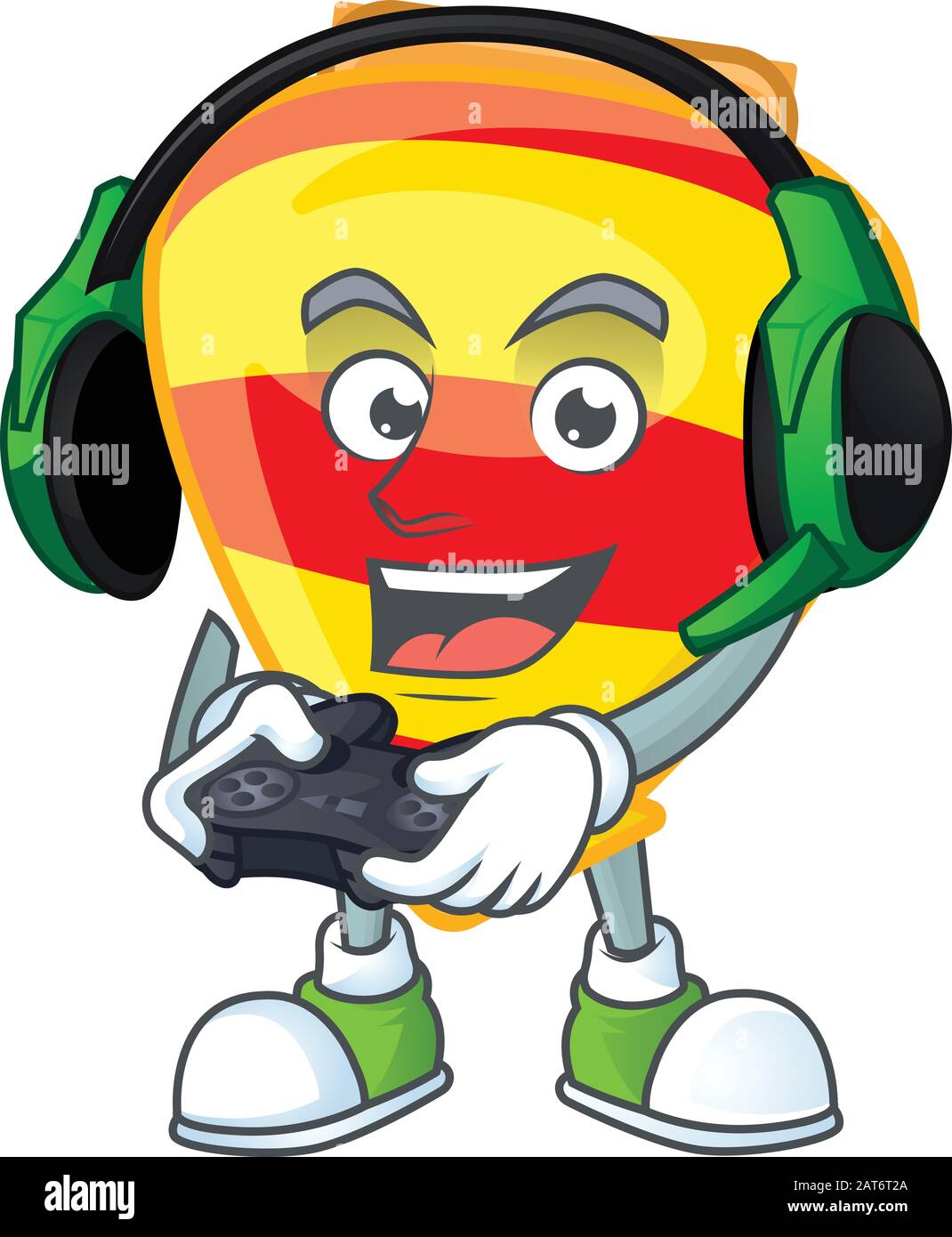 Sympa, l'or chinois haut jouet mascotte de dessin animé avec casque et contrôleur Illustration de Vecteur