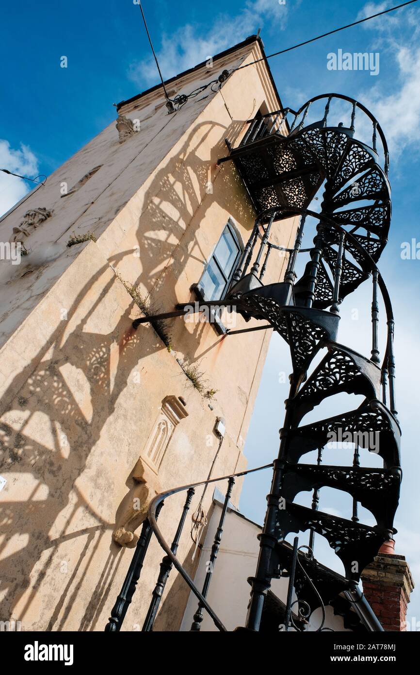 Escalier en colimaçon sur la tour Aldeburgh South Lookout. Suffolk d'Aldeburgh. ROYAUME-UNI Banque D'Images