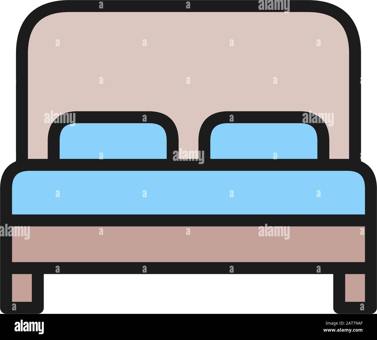 Lit double, icône ligne de couleur plate dans la chambre d'hôtel. Illustration de Vecteur