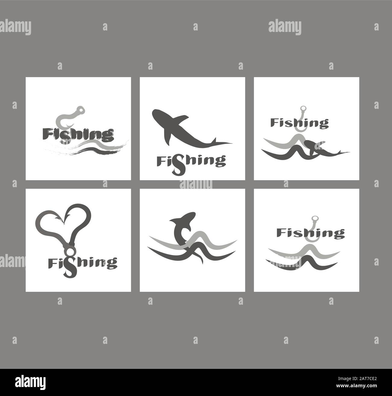 Pêche et tourisme - collection vectorielle d'icônes et de logos. Logo design plat pour les entreprises et le site Web - pêche. Illustration de Vecteur