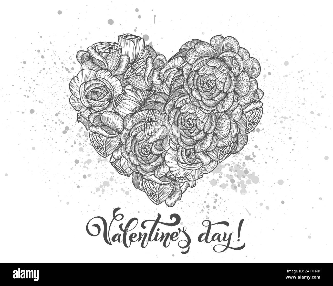 Carte de Saint-Valentin ou bannière de fête. Fleur coeur de roses. Inscription calligraphie. Illustration vectorielle. Illustration de Vecteur