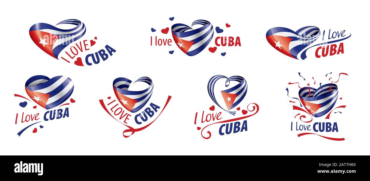 Drapeau national de Cuba en forme de coeur et l'inscription J'aime Cuba. Illustration vectorielle Illustration de Vecteur