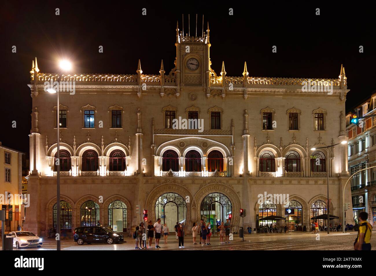 Station Rossio, tir de nuit, Marbands, Lisbonne, Portugal Banque D'Images