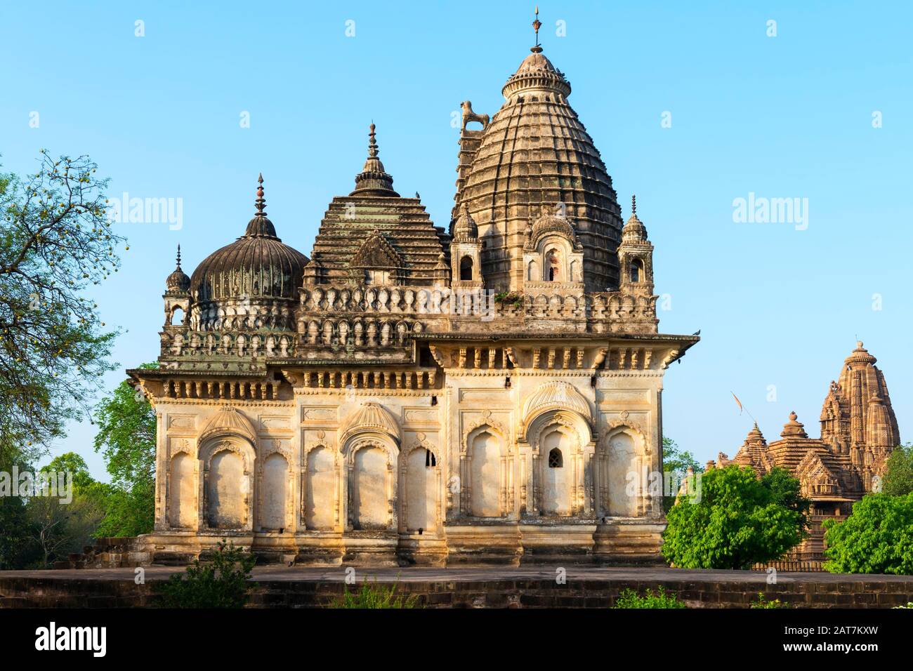 Temple Parvati connu sous le nom de temple unité de religion dédié à trois religions : Islam, Bouddhisme, hindouisme, Groupe de monuments Khajuraho, Madhya Banque D'Images