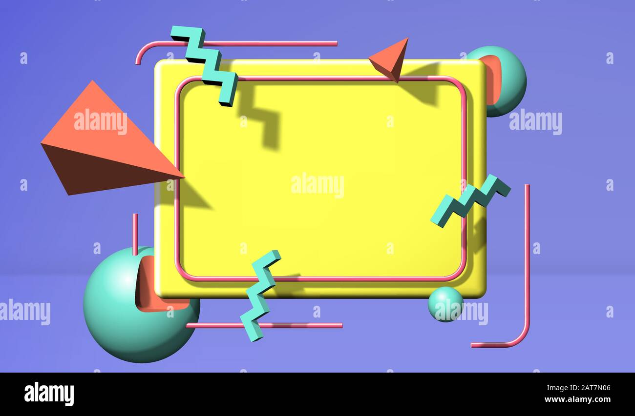 Cadre abstrait de style années 90 avec des objets et des formes en relief Illustration de Vecteur