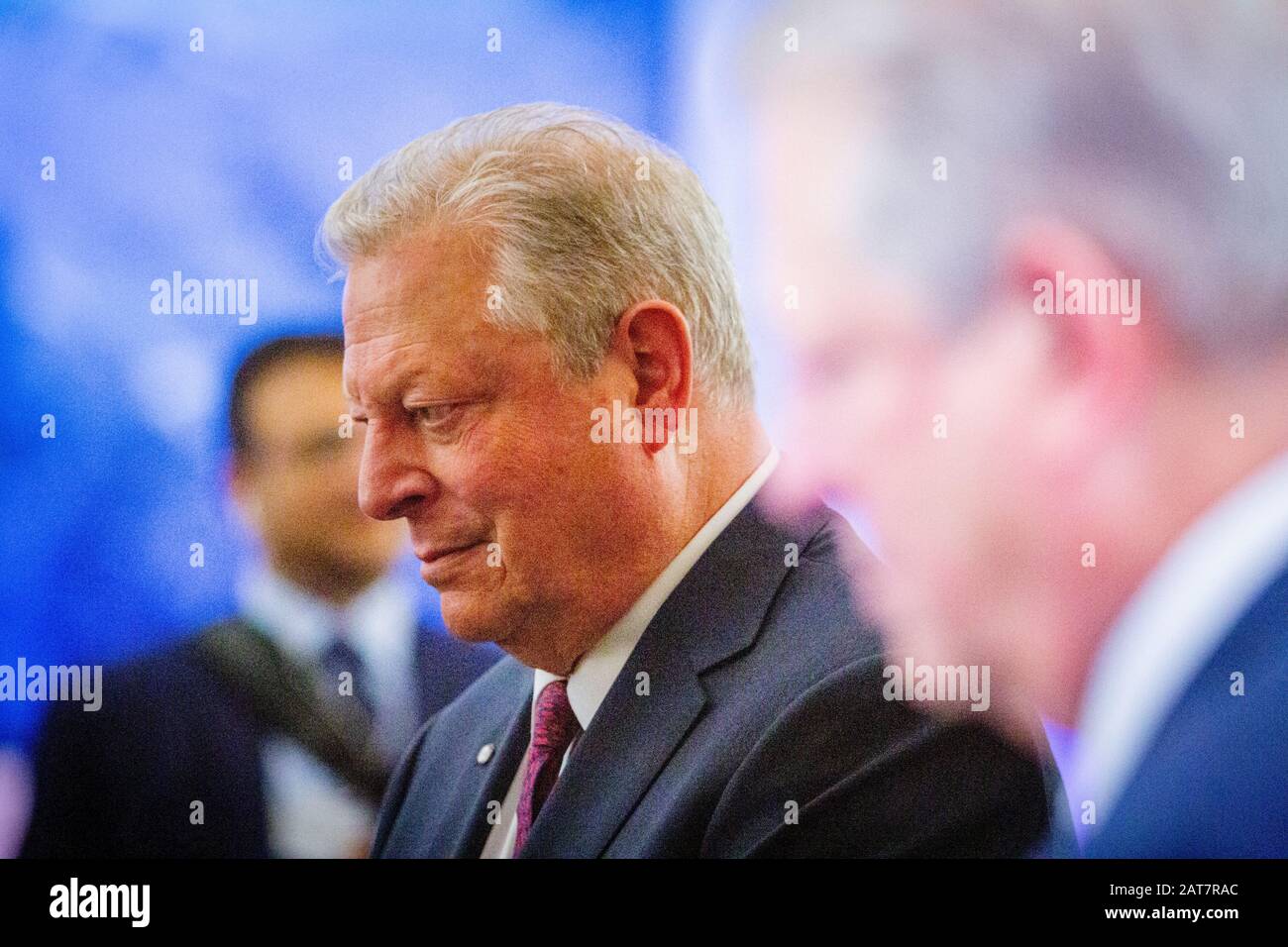 Politicien américain, écologiste et ancien vice-président aux États-Unis Al Gore lors du Forum économique mondial de Davos. Banque D'Images