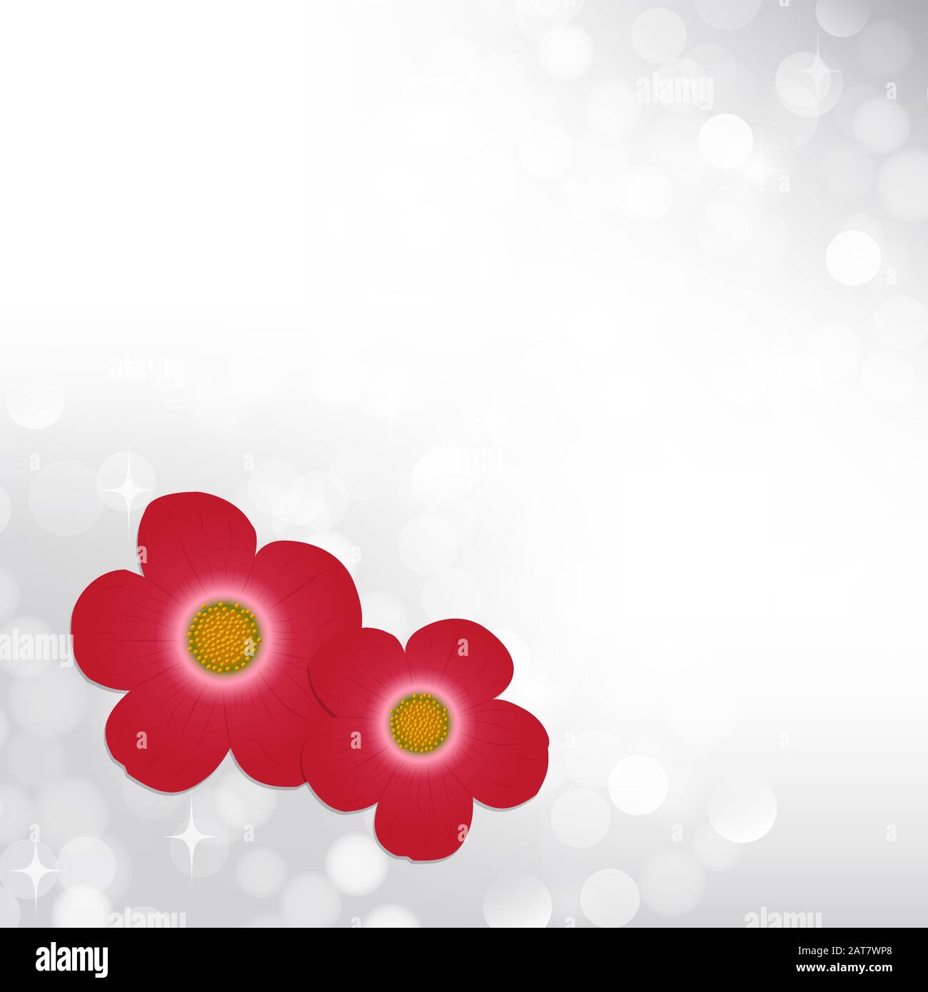 Fond bokeh argent de printemps avec fleurs rouges et espace de copie. Illustration vectorielle de carte postale Illustration de Vecteur