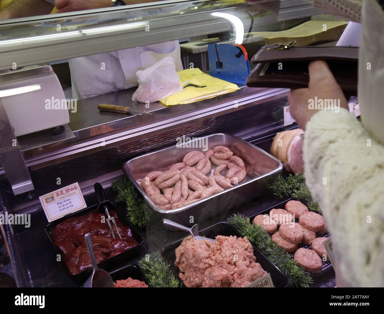 Le magasin traditionnel de bouchers à Nantwich, en Angleterre Banque D'Images