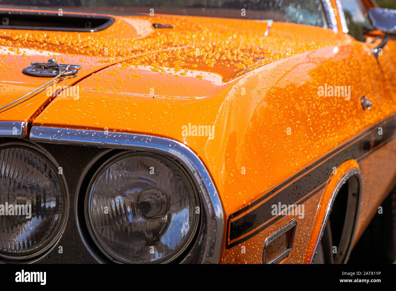 Détail orange vif de la voiture musculaire américaine Banque D'Images