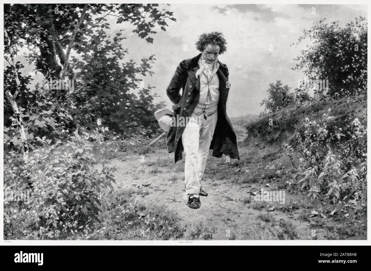 Photographie de Ludwig van Beethoven (1770-1827) une promenade dans le pays, imprimée par la Société photographique de Berlin, après une peinture de Julius Schmid, vers 1910 Banque D'Images