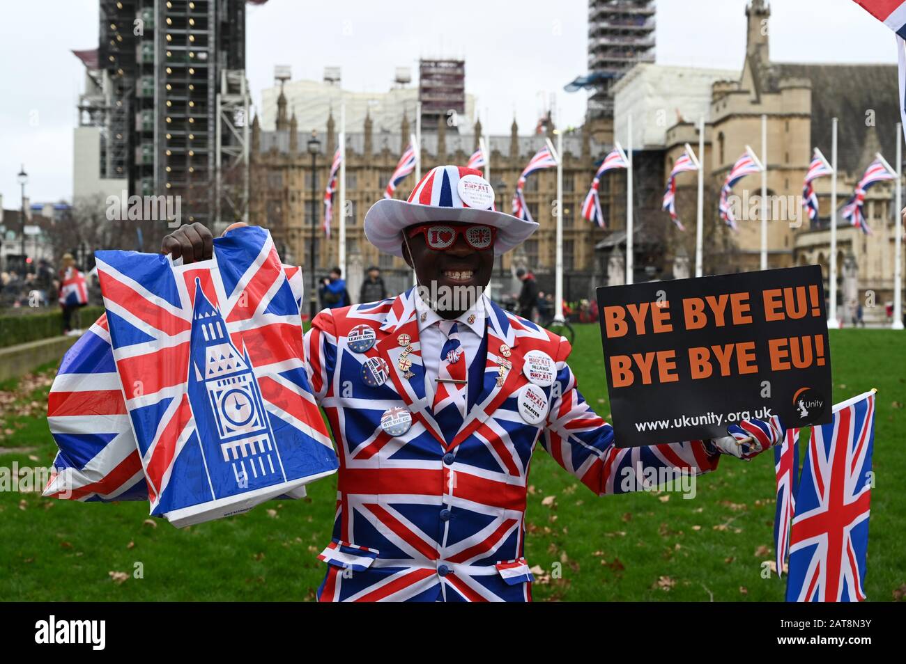 Joseph Afrane. Célébrations De La Journée Du Brexit. Chambres Du Parlement, Place Du Parlement, Westminster, Londres. ROYAUME-UNI Banque D'Images