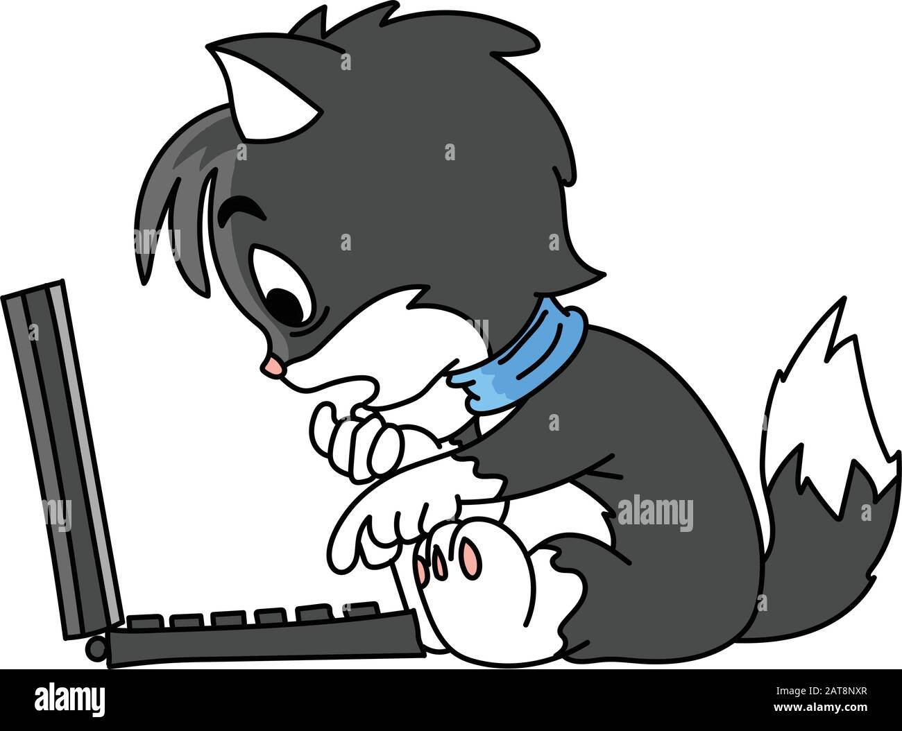 Chat De Dessin Anime Assis Par L Ordinateur Essayant De Resoudre Une Illustration De Vecteur D Erreur Image Vectorielle Stock Alamy