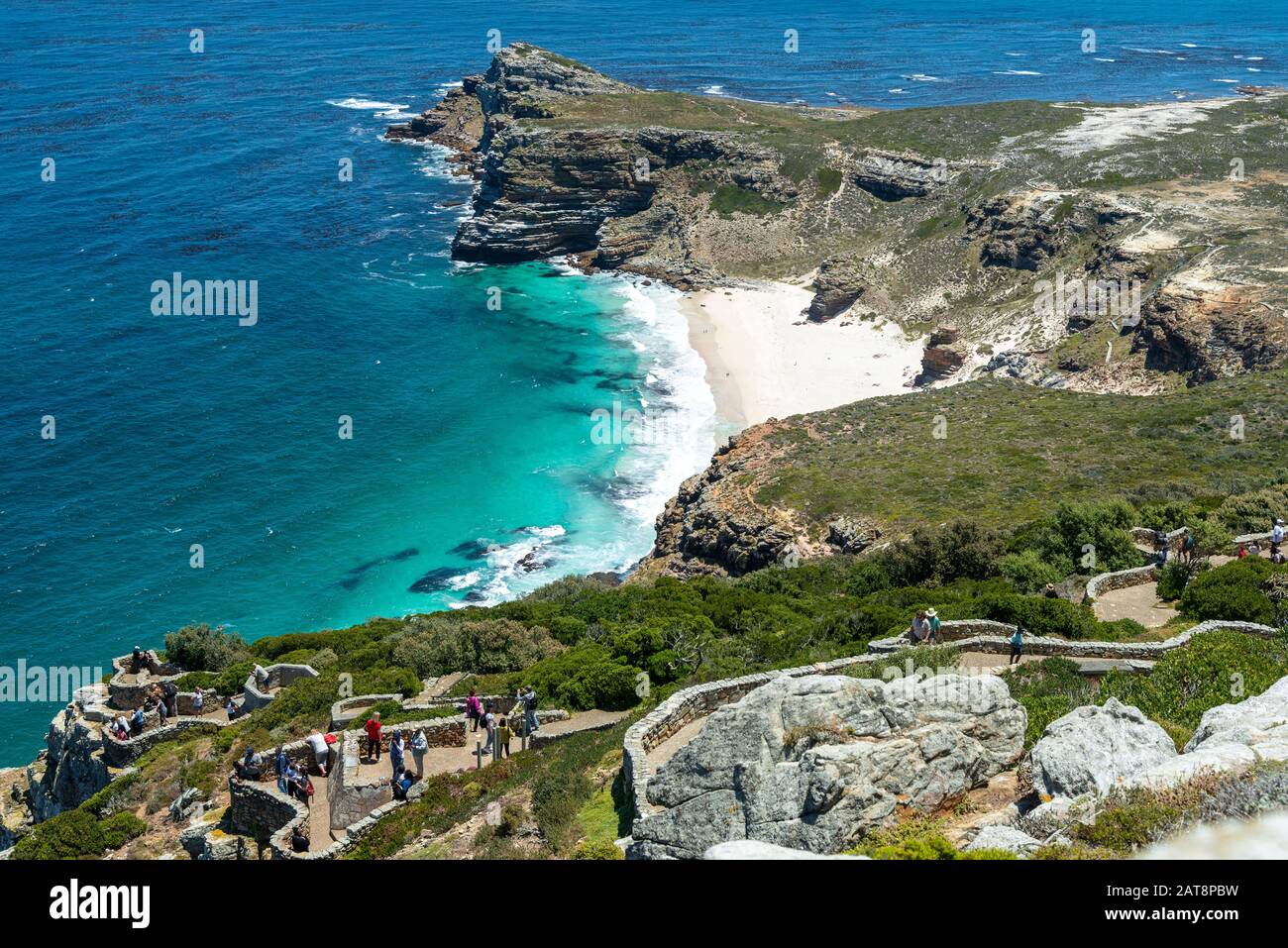 Cap de bonne espérance, Diaz Beach photographié depuis l'ancien phare de Cape point, Cape Peninsula, le parc national de Cape point et l'océan Atlantique Sud Banque D'Images