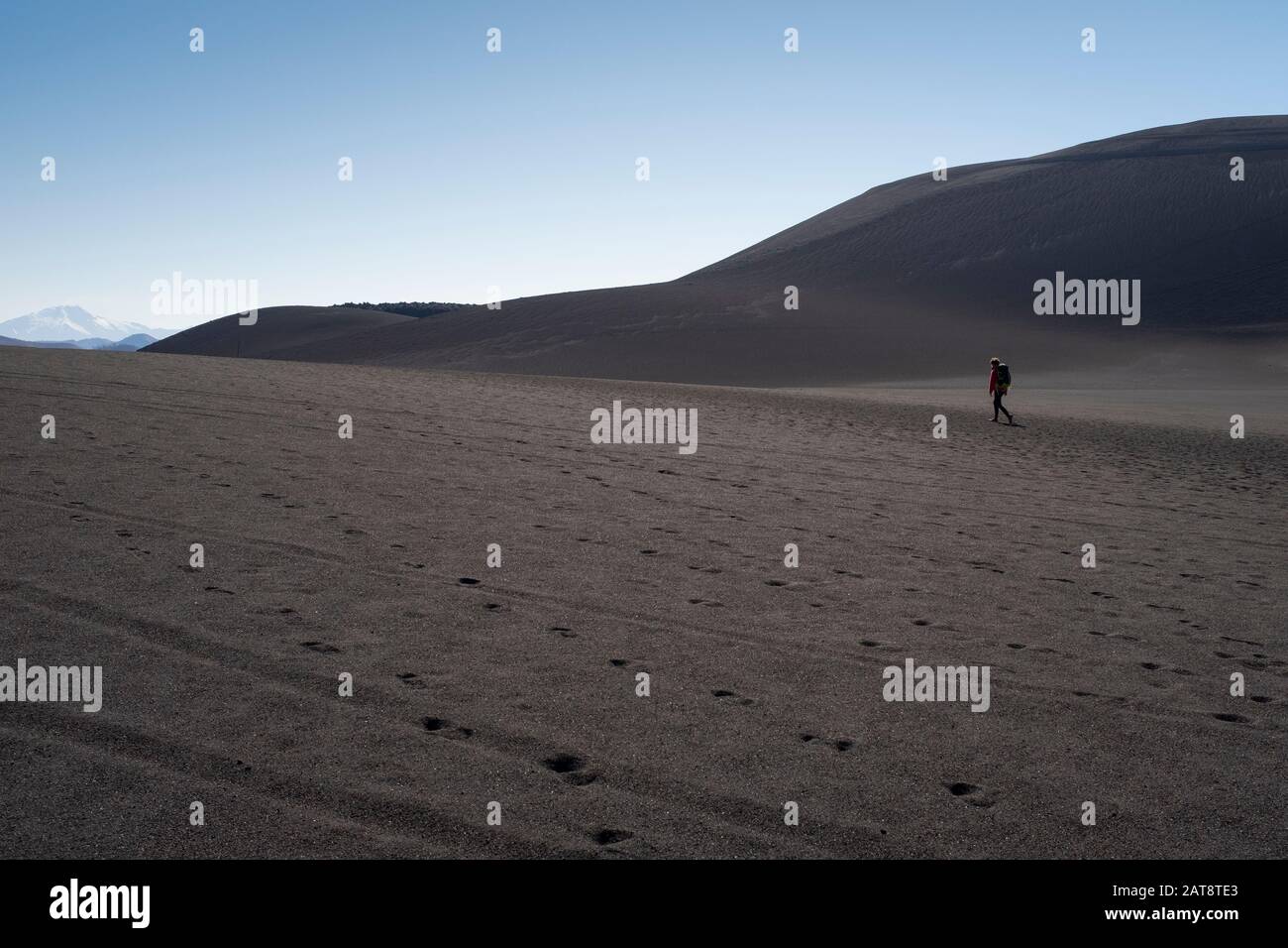 Femme montée au cratère de Noël dans le volcan Lonquimay. Réserve Nationale De Malalcahuello-Nalcas. Région d'Araucania. Chili. Banque D'Images