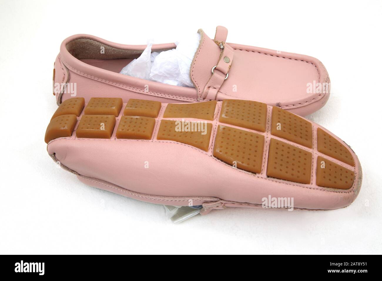 Chaussons en cuir rose Banque D'Images