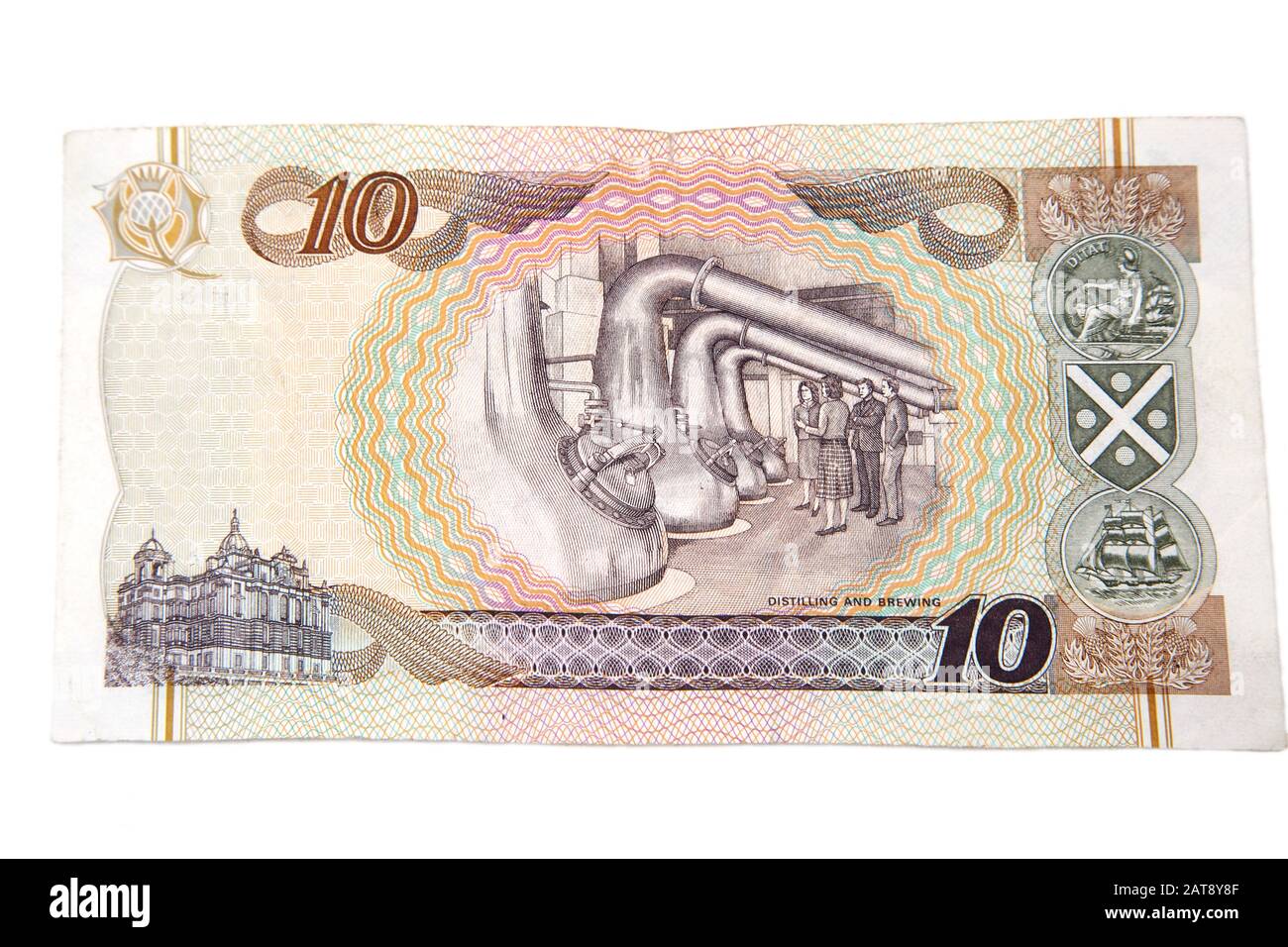 Old 1995 Bank of Scotland Tercentenary Ten Pound Note Décrivant le Mont, le Distiling et le Brewing et sur l'extrême droite Pallas (Déesse de tissage), sa Banque D'Images