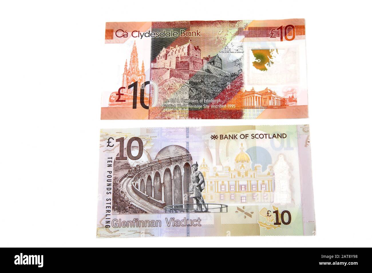 Deux Billets Écossais De Dix Livres - Bank Of Scotland Et Clydesdale Bank Montrant L'Inverse Banque D'Images