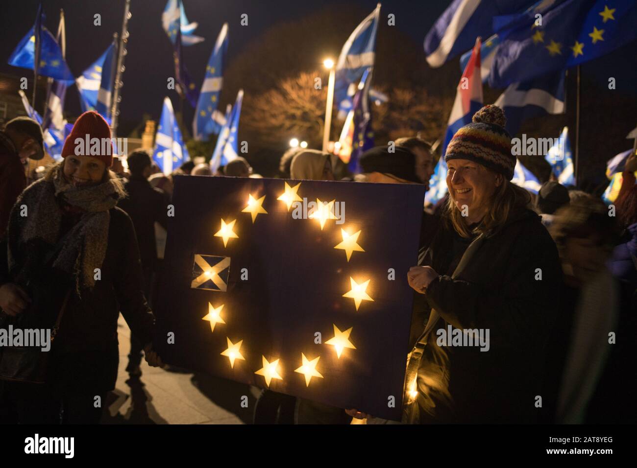 Édimbourg, Royaume-Uni. 31 janvier 2020. Le rassemblement De Protestation du jour du Brexit, en dehors du Parlement écossais, qui s'est construit le soir où le Royaume-Uni quitte l'Union européenne. Crédit: Jeremy sutton-hibbert/Alay Live News Banque D'Images