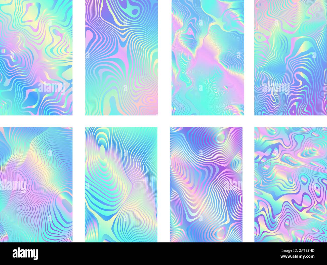 Ensemble de licorne holographique lumière zèbre motifs textures - Iridescent Rainbow Hologram matériau feuille de fond Illustration de Vecteur