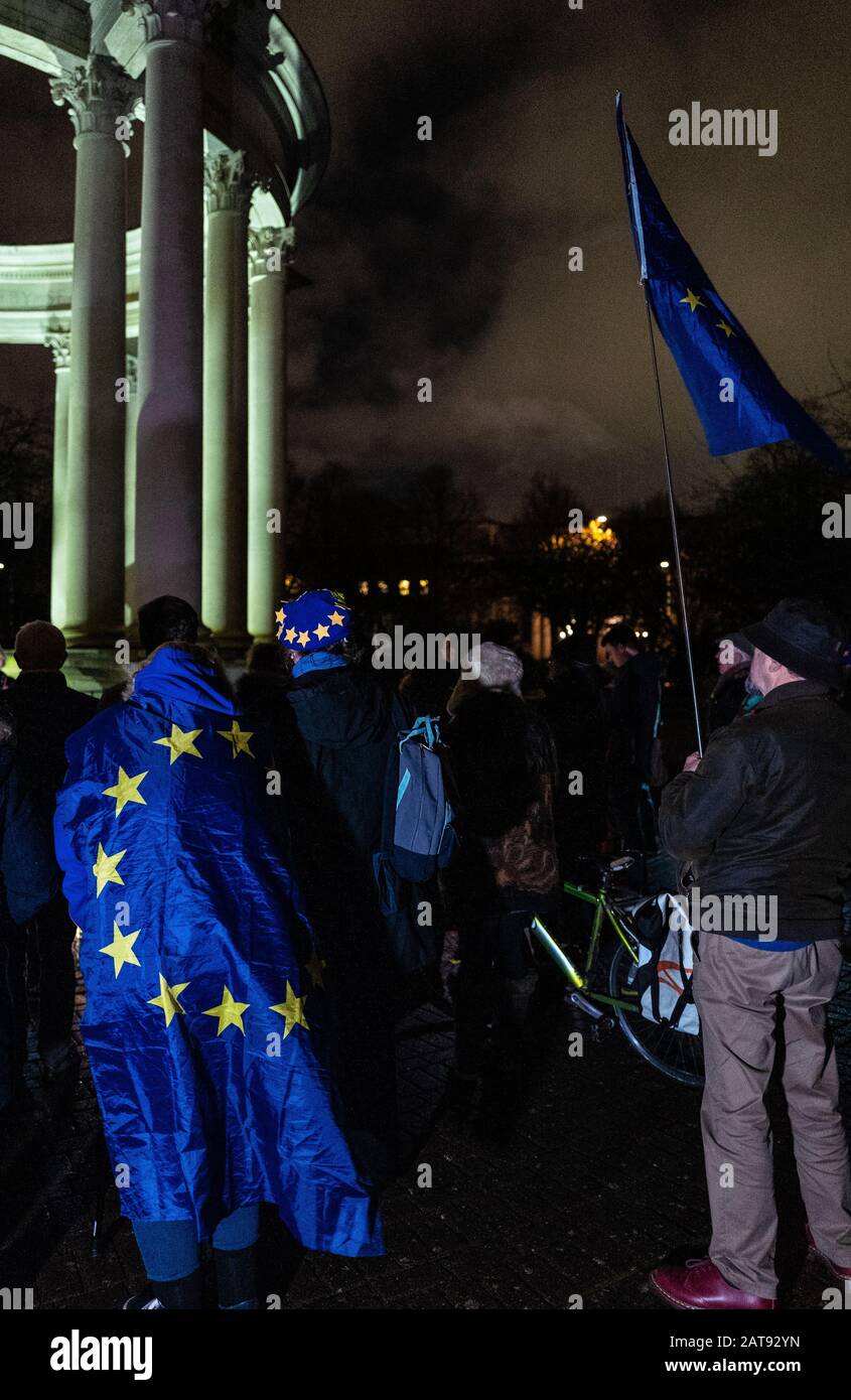 Les partisans de l'UE vigile, Brexit nuit 31 janvier 2020 Banque D'Images