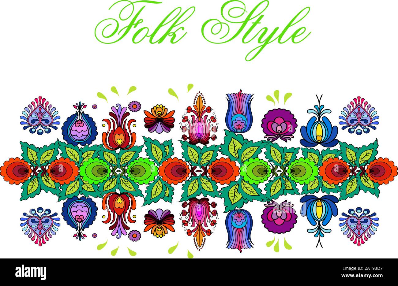 Bordure florale folklorique - guirlande de fleurs de style folklorique tchèque - vignette de mode Vector Illustration de Vecteur