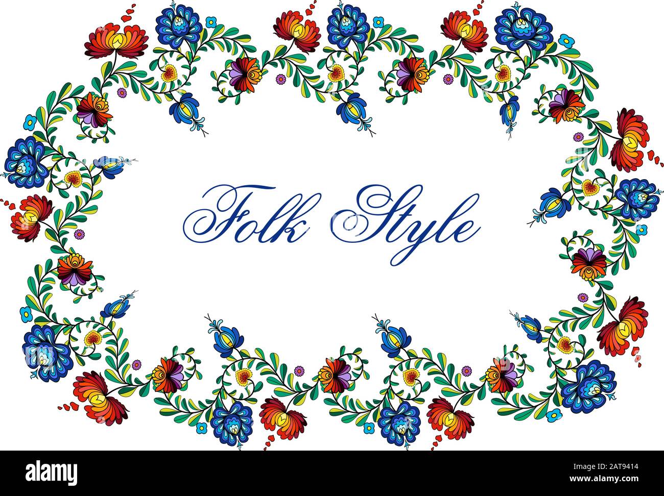 Cadre de mode folklorique - guirlande de fleurs de style ethnique slaves - vignette ovale vectorielle Illustration de Vecteur