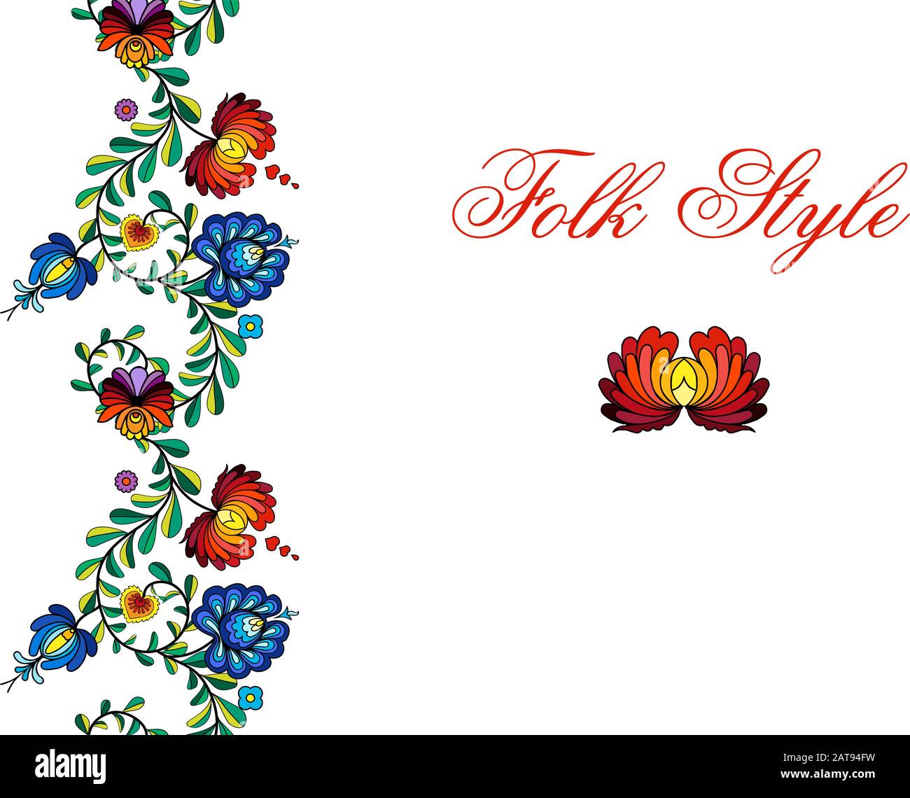 Ornement floral ethnique - Frièze fleur de style folklorique russe - vignette décorative vectorielle Illustration de Vecteur